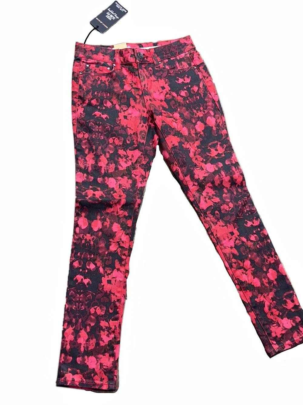 DKNY lowrise Very slim fit floral marbled red & Black design jeggings Size 2p